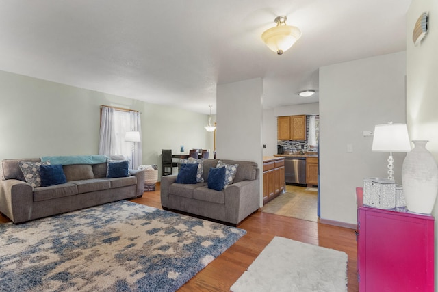 living room with light wood-type flooring