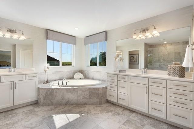 378 W Point Cir, Algonquin, IL 60102 - full bathroom featuring vanity, marble finish flooring, a bath, and a shower with door