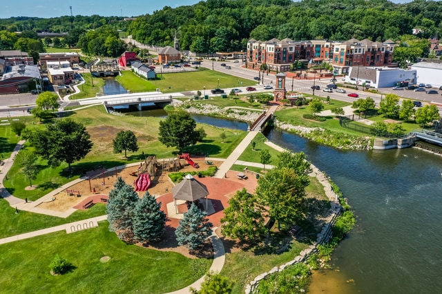 drone / aerial view featuring a water view