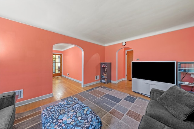 living room with hardwood / wood-style floors