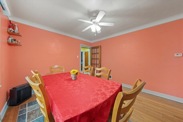 dining room featuring ceiling fan and wood-type flooring