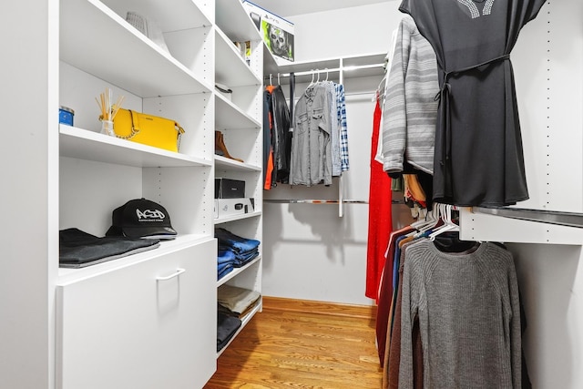 spacious closet featuring light hardwood / wood-style floors