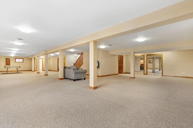 basement with light carpet