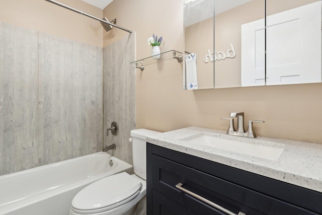 full bathroom with toilet, vanity, and bathtub / shower combination