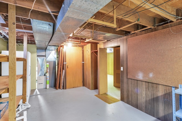 basement with wood walls