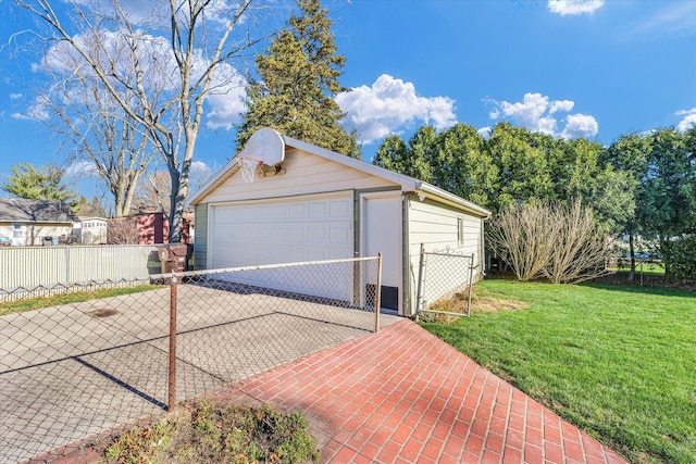 garage with a yard