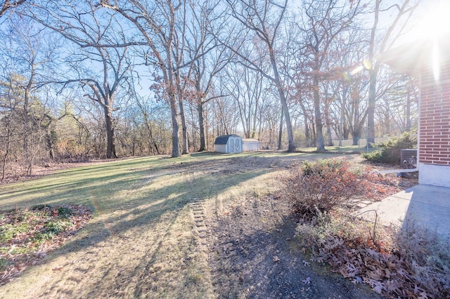 view of yard featuring a storage shed