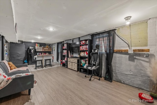 basement featuring hardwood / wood-style flooring