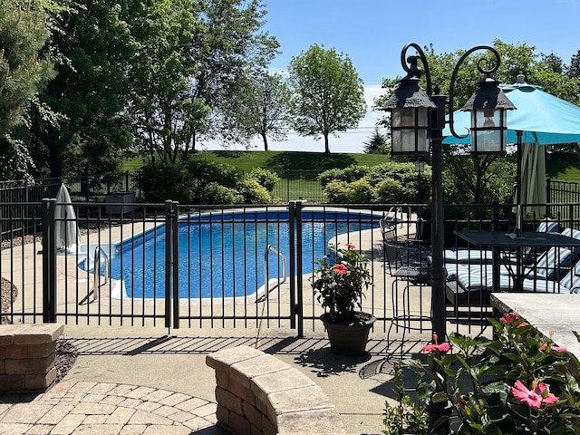 view of swimming pool featuring a patio area