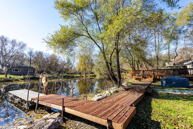 dock area with a water view