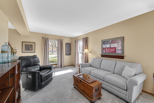 living room featuring light colored carpet