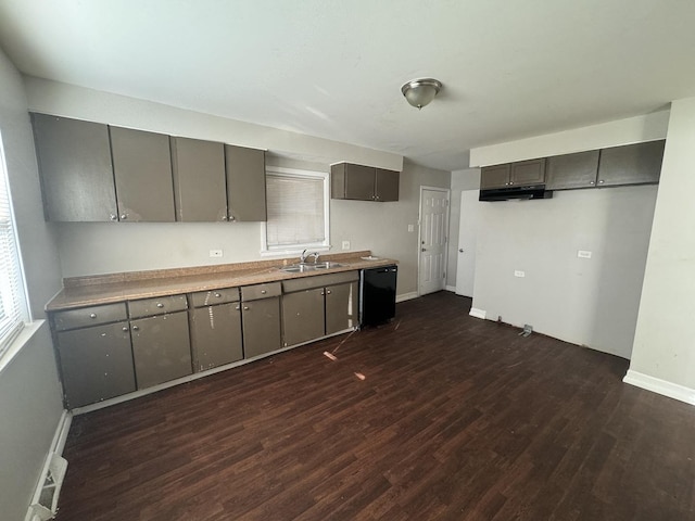 kitchen featuring dishwasher, dark hardwood / wood-style floors, and sink