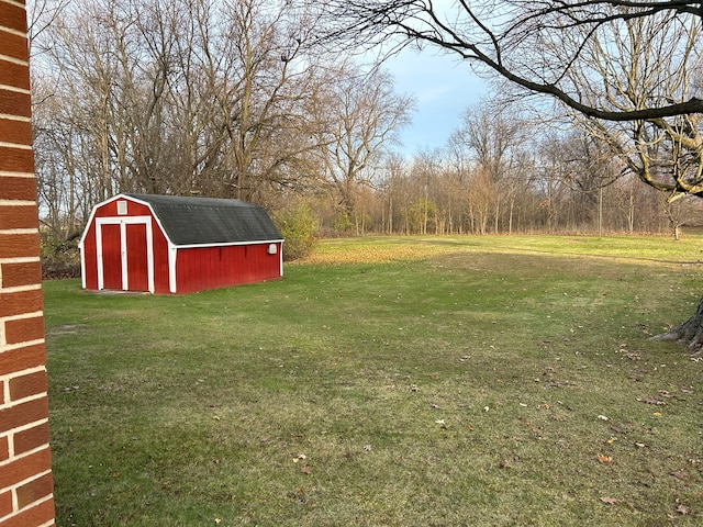 view of yard featuring a storage unit