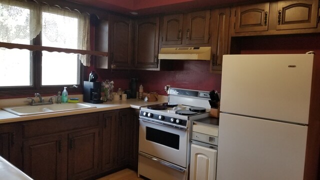 kitchen with white appliances and sink