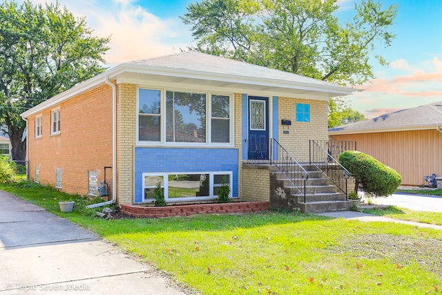 view of front of home with a yard