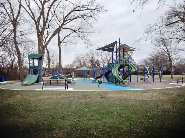 view of jungle gym with a yard