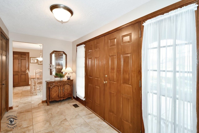 entryway featuring a textured ceiling and a wealth of natural light