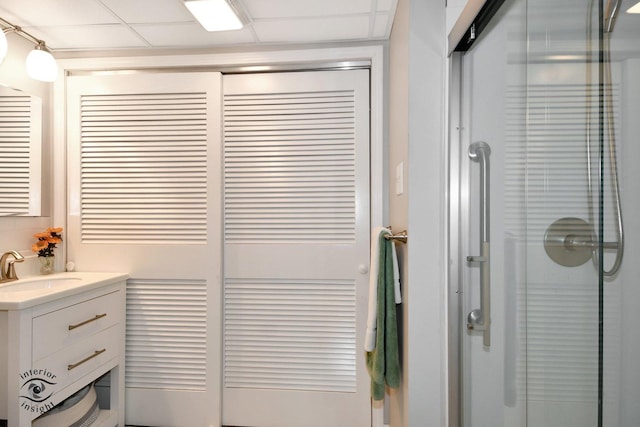 bathroom with vanity and an enclosed shower