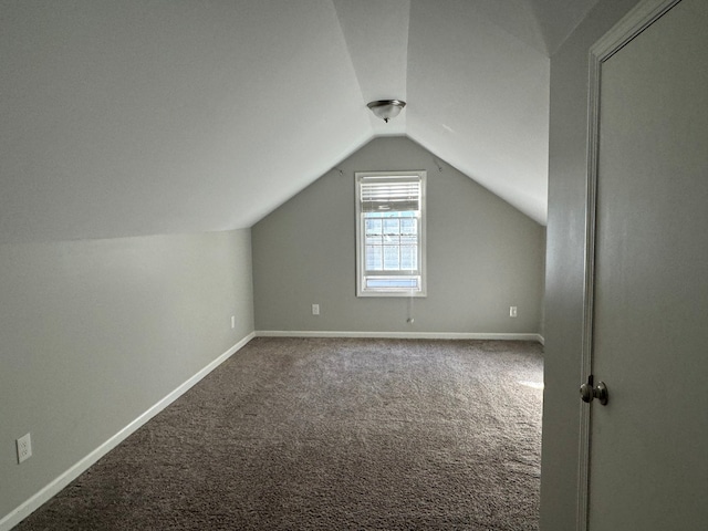 additional living space featuring lofted ceiling and carpet floors