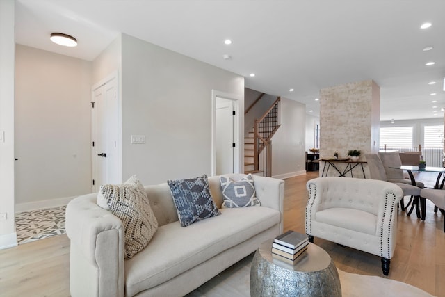 living room featuring light wood-type flooring