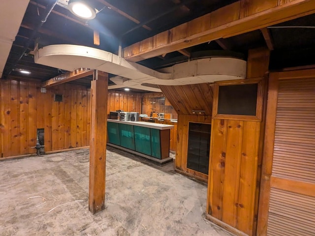 basement with wooden walls