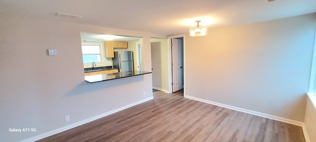 spare room featuring wood-type flooring and sink