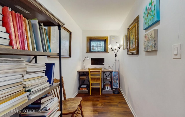 office area featuring dark wood-type flooring