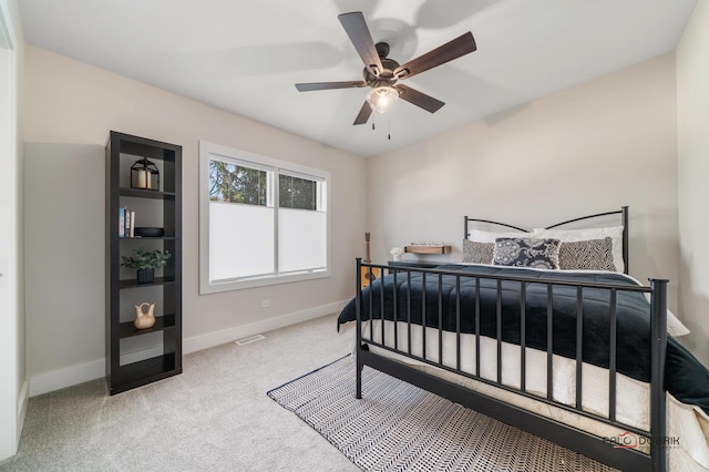 bedroom with carpet floors and ceiling fan