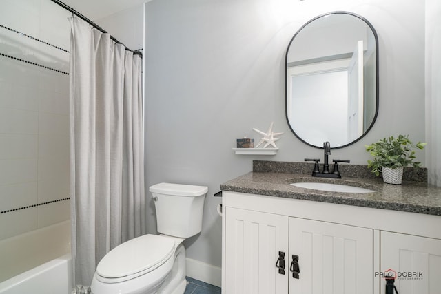 full bathroom featuring tile patterned flooring, vanity, toilet, and shower / tub combo