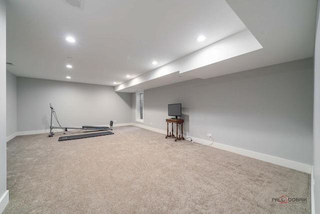 workout area featuring carpet floors