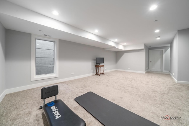 workout area with carpet flooring