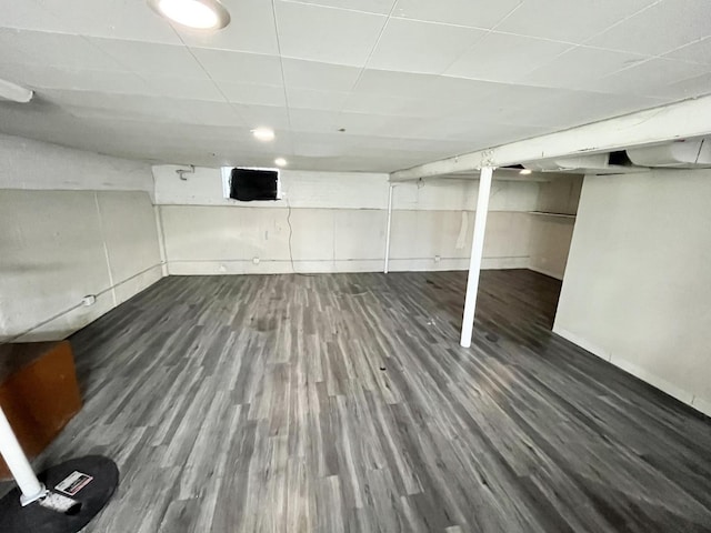 basement featuring dark hardwood / wood-style floors