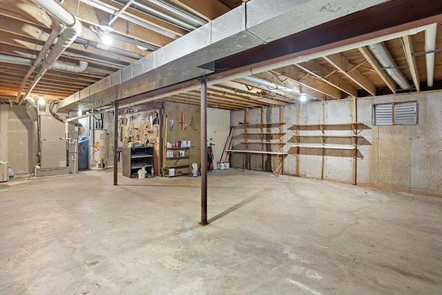 basement featuring water heater