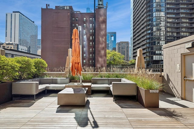 wooden deck with outdoor lounge area