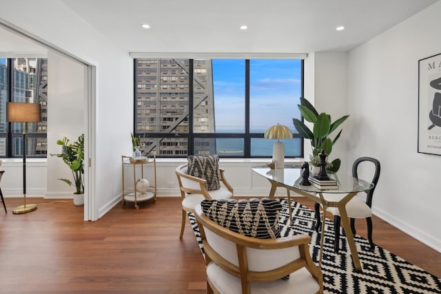 home office with a healthy amount of sunlight, baseboards, and wood finished floors