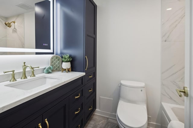 180 E Pearson St Unit 5401, Chicago, IL 60611 - bathroom featuring toilet, visible vents, shower / tub combination, and vanity