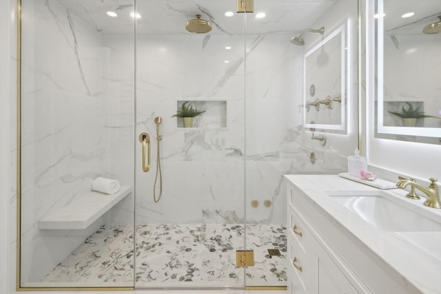 180 E Pearson St Unit 5401, Chicago, IL 60611 - full bath with vanity, recessed lighting, and a marble finish shower