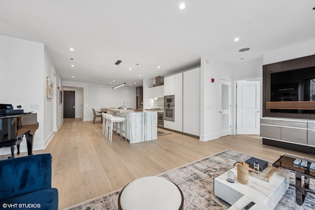 living room with light hardwood / wood-style flooring