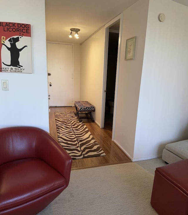 hallway with hardwood / wood-style floors