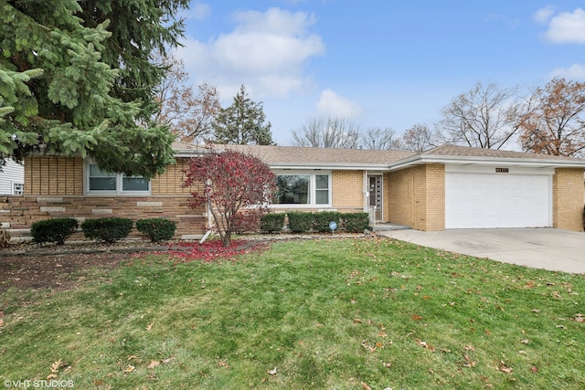 single story home featuring a garage and a front yard