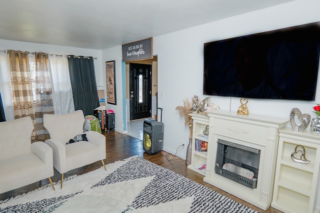 living room featuring dark hardwood / wood-style flooring