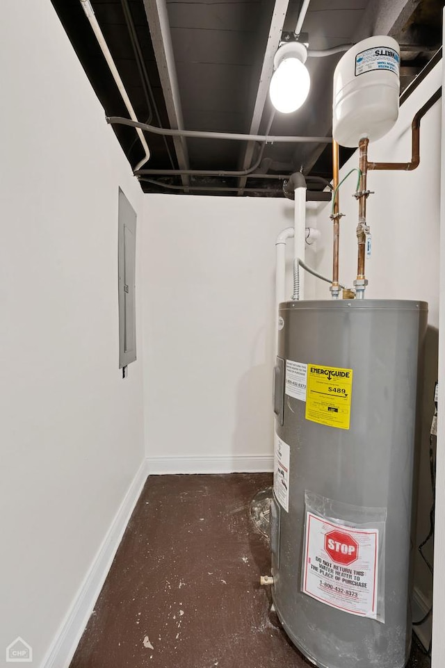 utility room with electric panel and water heater