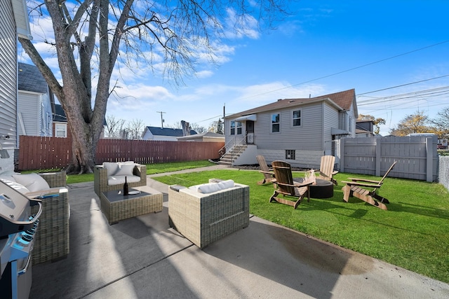 view of patio featuring an outdoor living space and cooling unit