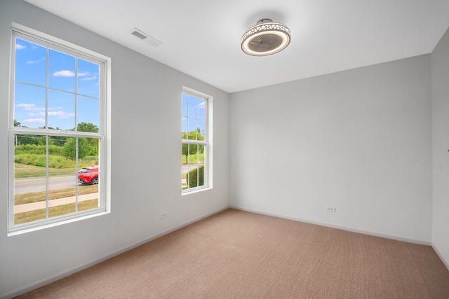 unfurnished room with light colored carpet