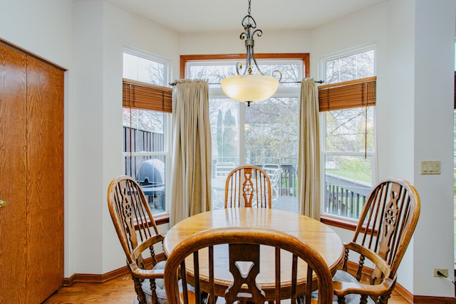 dining area featuring a healthy amount of sunlight and wood-type flooring