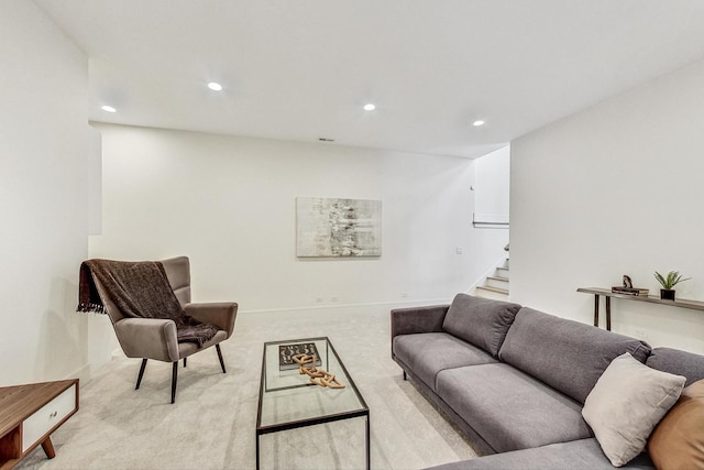 living room featuring light colored carpet