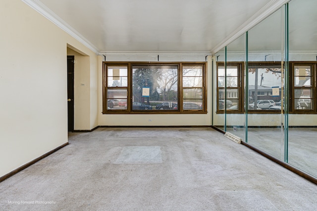 carpeted empty room with crown molding