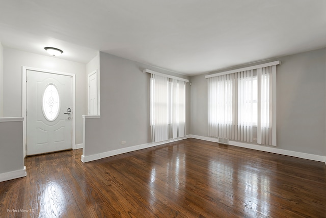 foyer with plenty of natural light and dark wood-type flooring