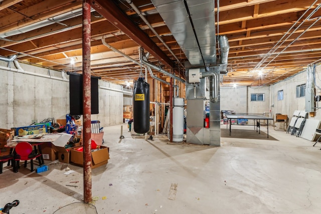 basement featuring water heater