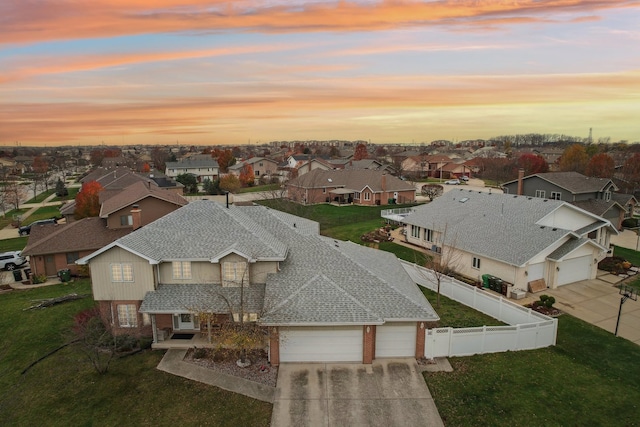 view of aerial view at dusk